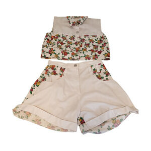 Floral 2 Piece Set Floral Sleeveless Button Top & High Waist Shorts sz 14 Girls